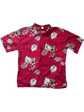 Palmwave Hawaii Red Floral Hawaiian‎ Shirt Men's Size XL